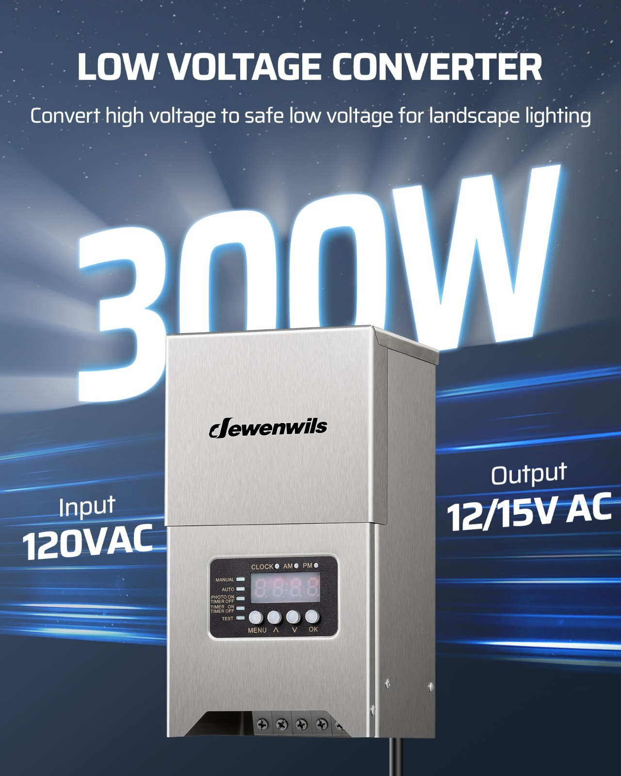 DEWENWILS 300W Low Voltage Landscape Transformer with Photocell & Timer 12V/15V