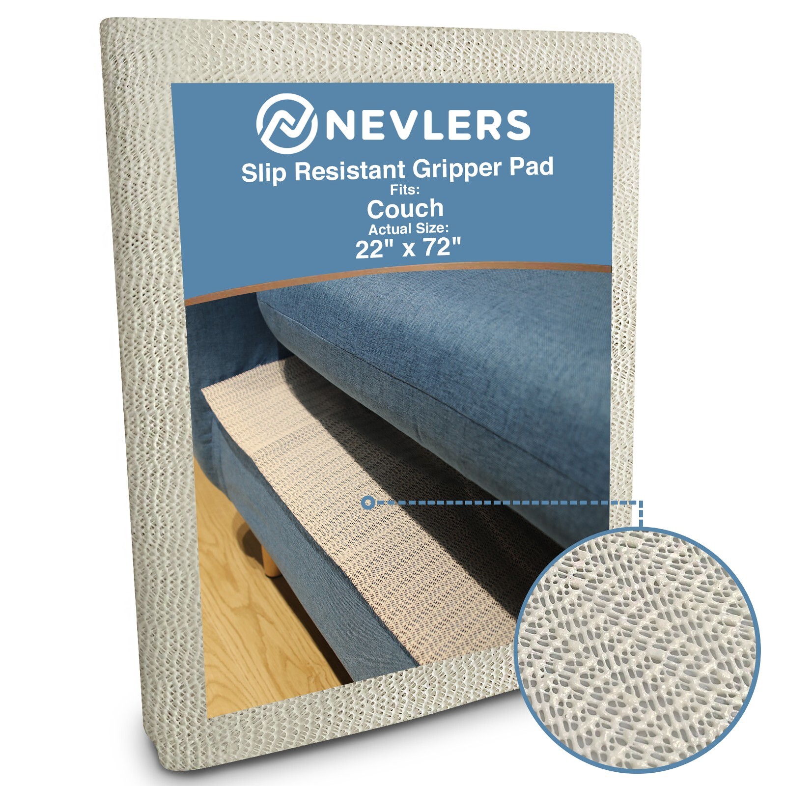 Nevlers Couch Grip Pad – 22″ x 72″ Non Slip Couch Pad – Easy to Clean & Trim