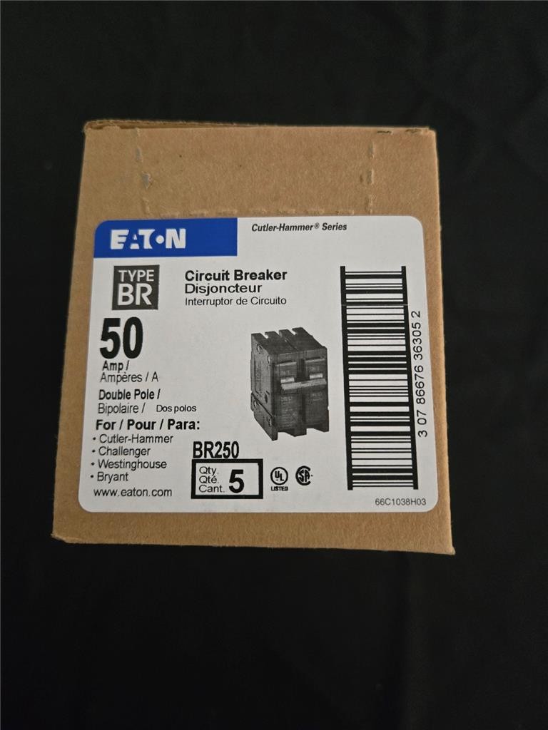 = Lot of 5 Eaton BR 50 Amp 120/240 Volts 2-Pole Circuit Breaker BR250 NEW