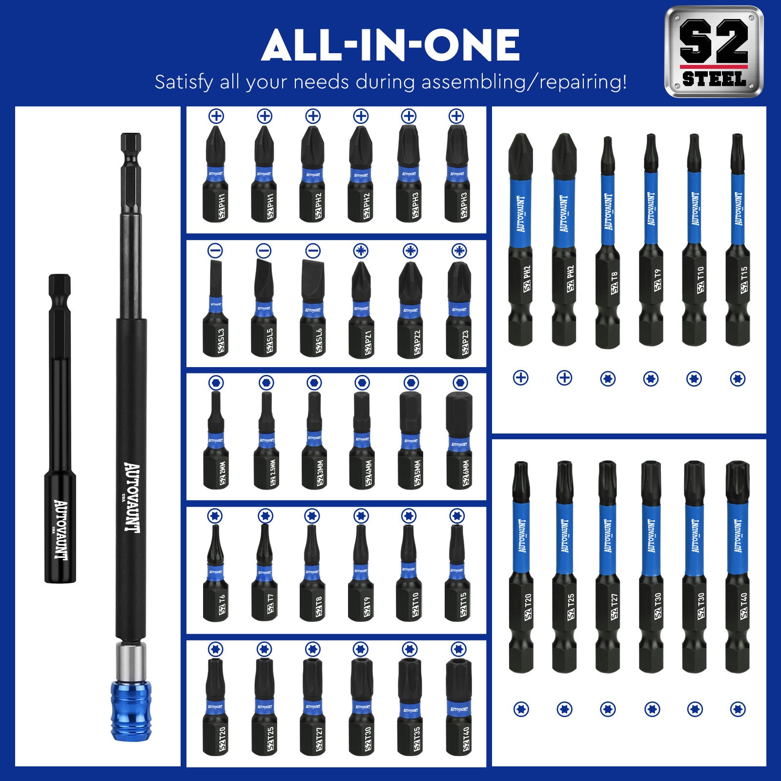 80PC Magnetic Impact Nut Driver Set Metric & SAE with Adapter 1/4” Quick Change