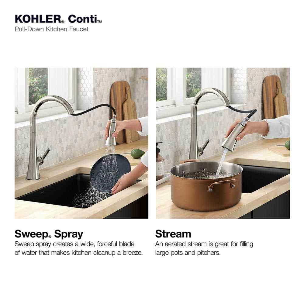 KOHLER Conti Pull Down Sprayer Kitchen Faucet in Vibrant Polished Nickel