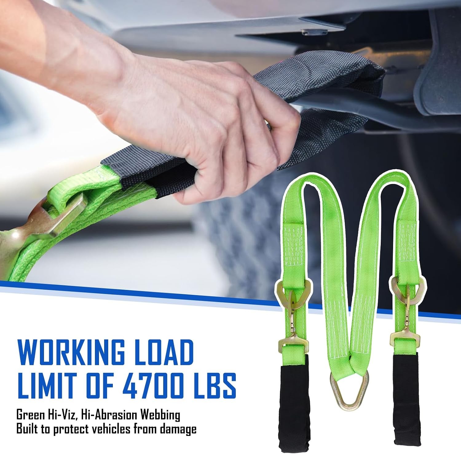 V-Bridle Strap, 5200LBS, Snap Hooks, Axle Strap for Towing