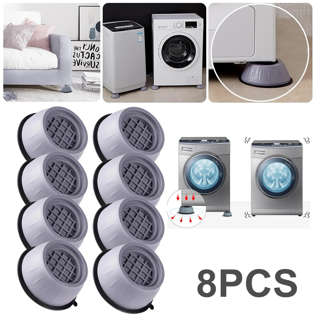 8PCS Anti Vibration Rubber Feet Washing Machine Mats Support Anti-Slip Base Pads