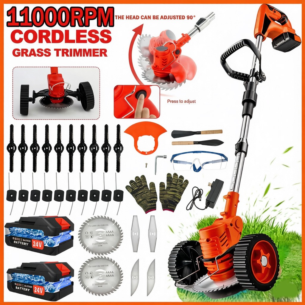 24V Cordless Weed Eater Electric Brush Cutter Lawn Edger Grass String Trimmer