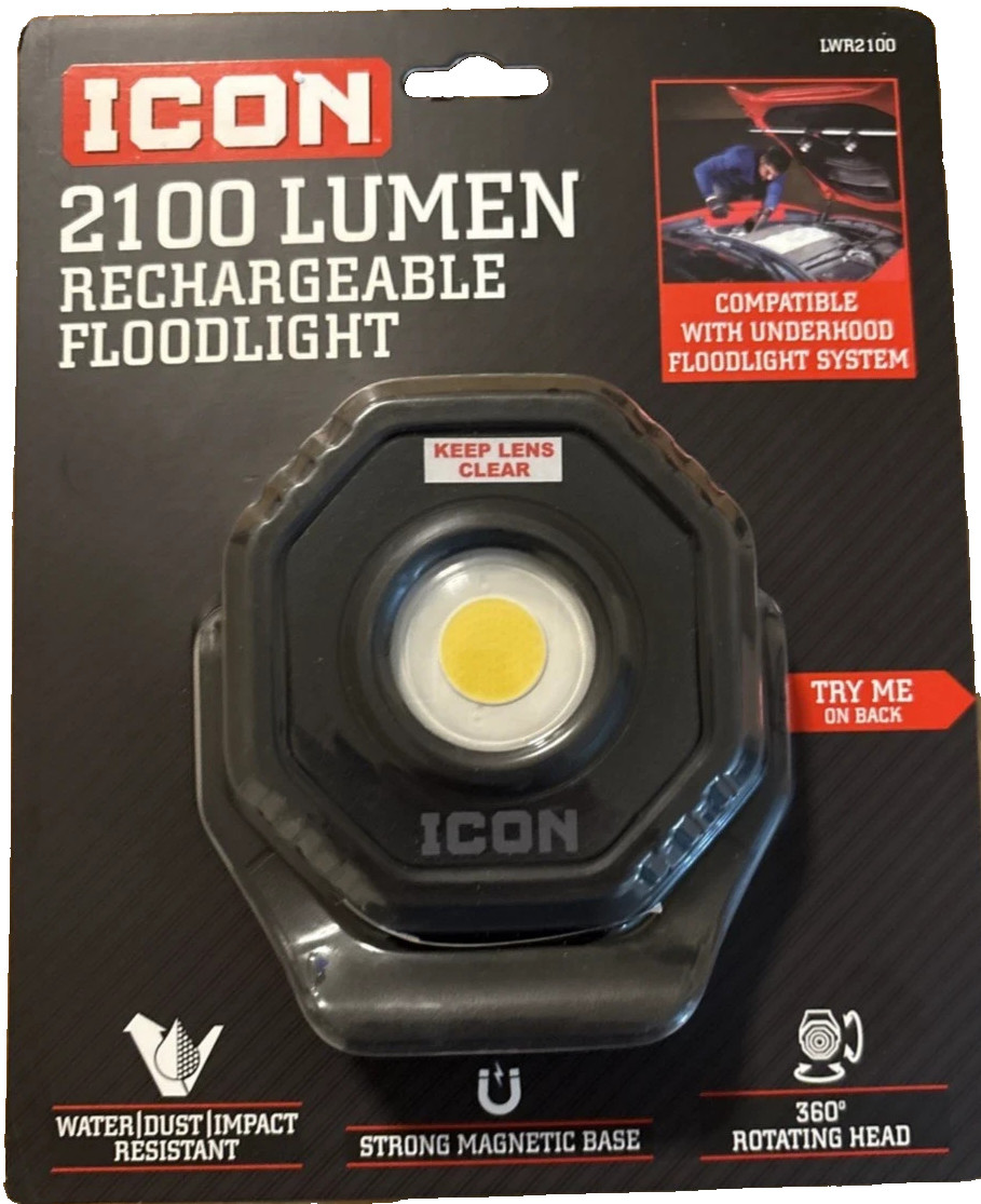 ICON 2100 Lumen LED Compact Magnetic Rechargeable Floodlight Harbor Freight USBC