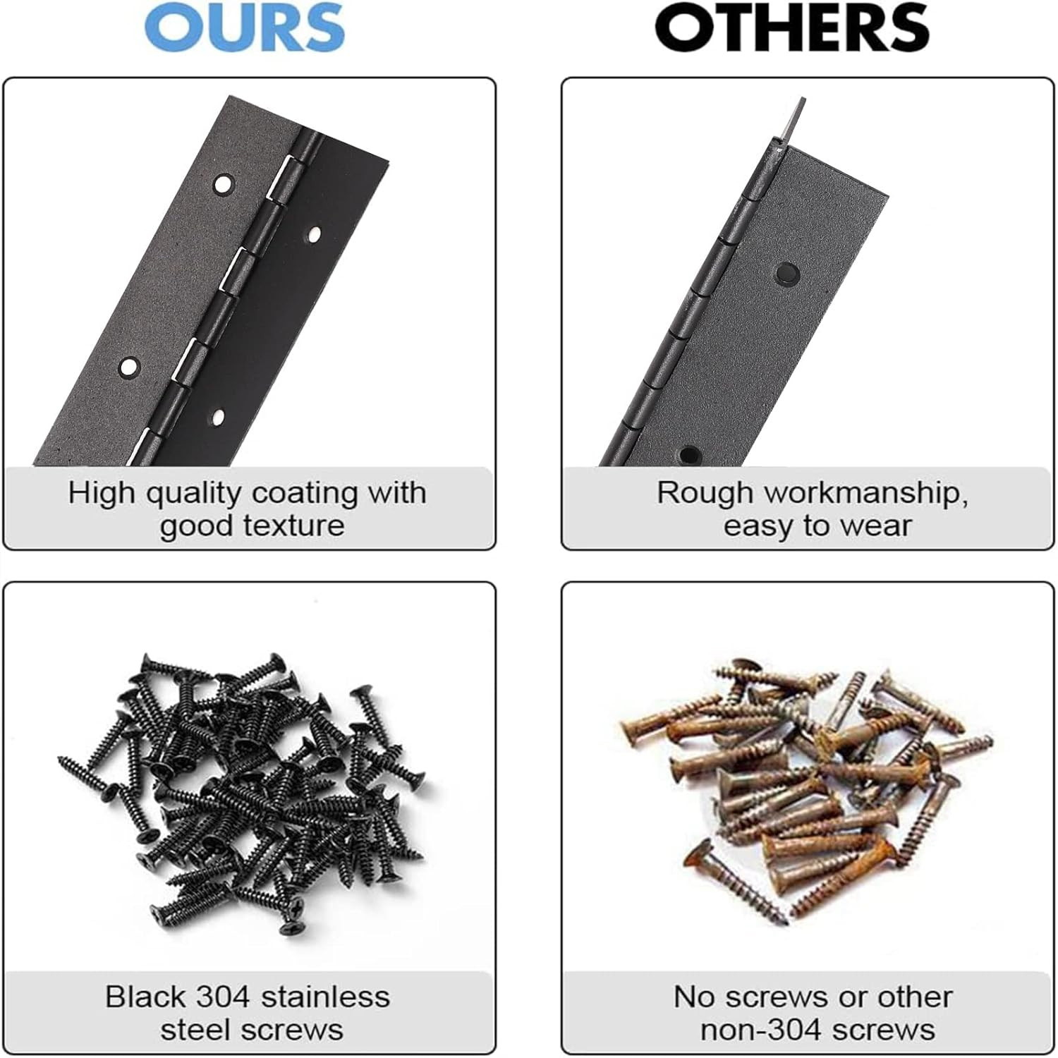 2PCS Black 6-Inch Heavy Duty Piano Hinge,2″ Open Width Stainless Steel Continuou