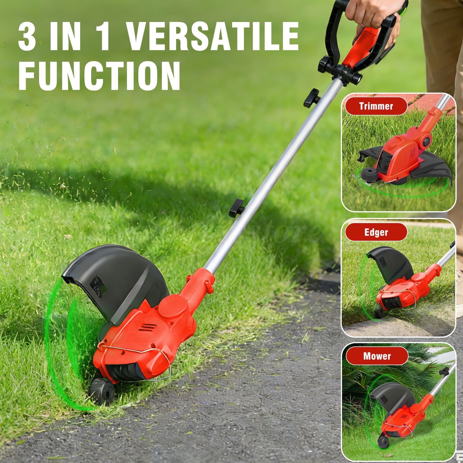 Electric Cordless Grass String Trimmer Lawn Edger Weed Cutter+2 Battery+1Charger