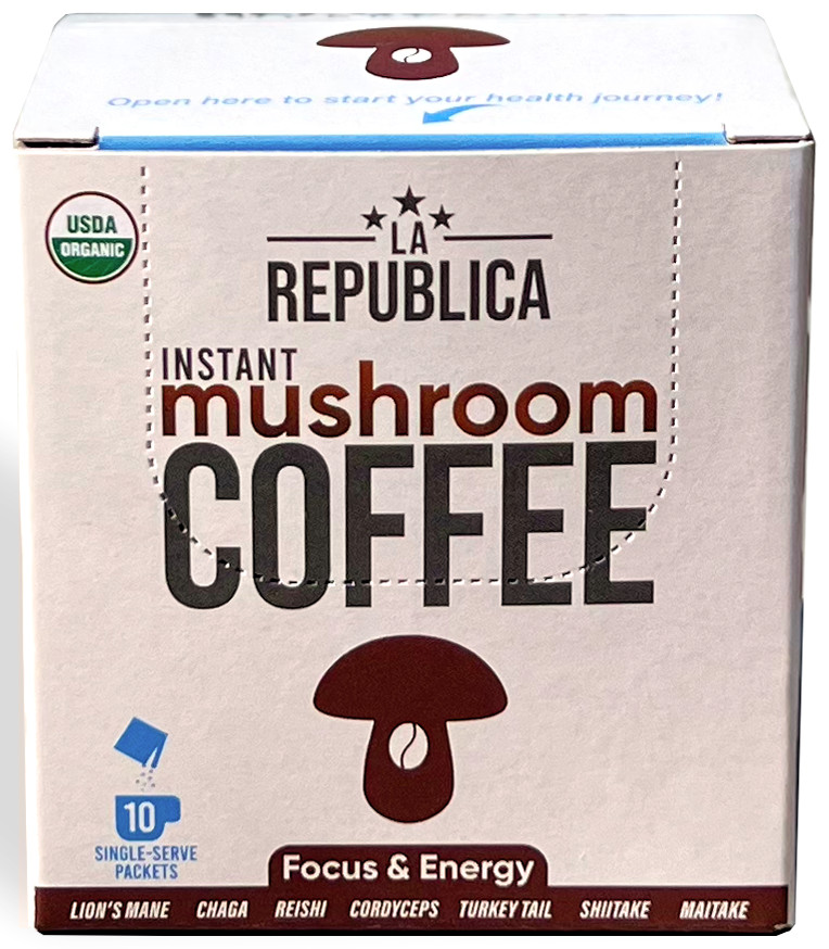 10-Pack Box La Republica Mushroom Coffee (Instant Full-Fruit Bodies Lion’s Mane)