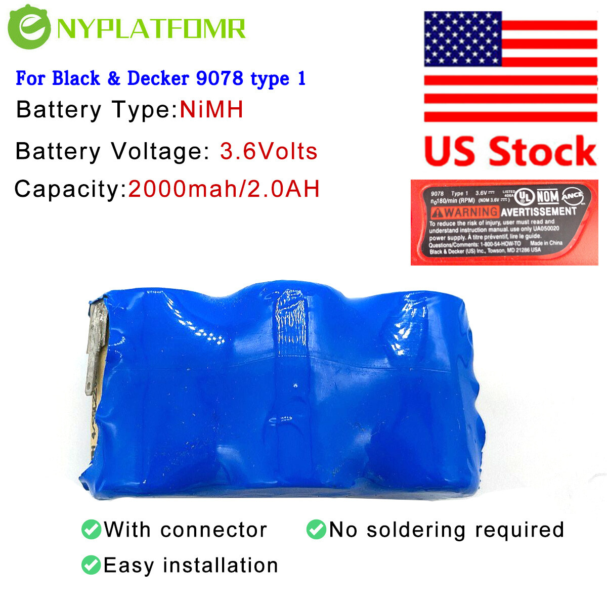 Battery for Black & Decker 9078 type 1 2 3 DC 3.6V Replace Pack 387051-00 PD360