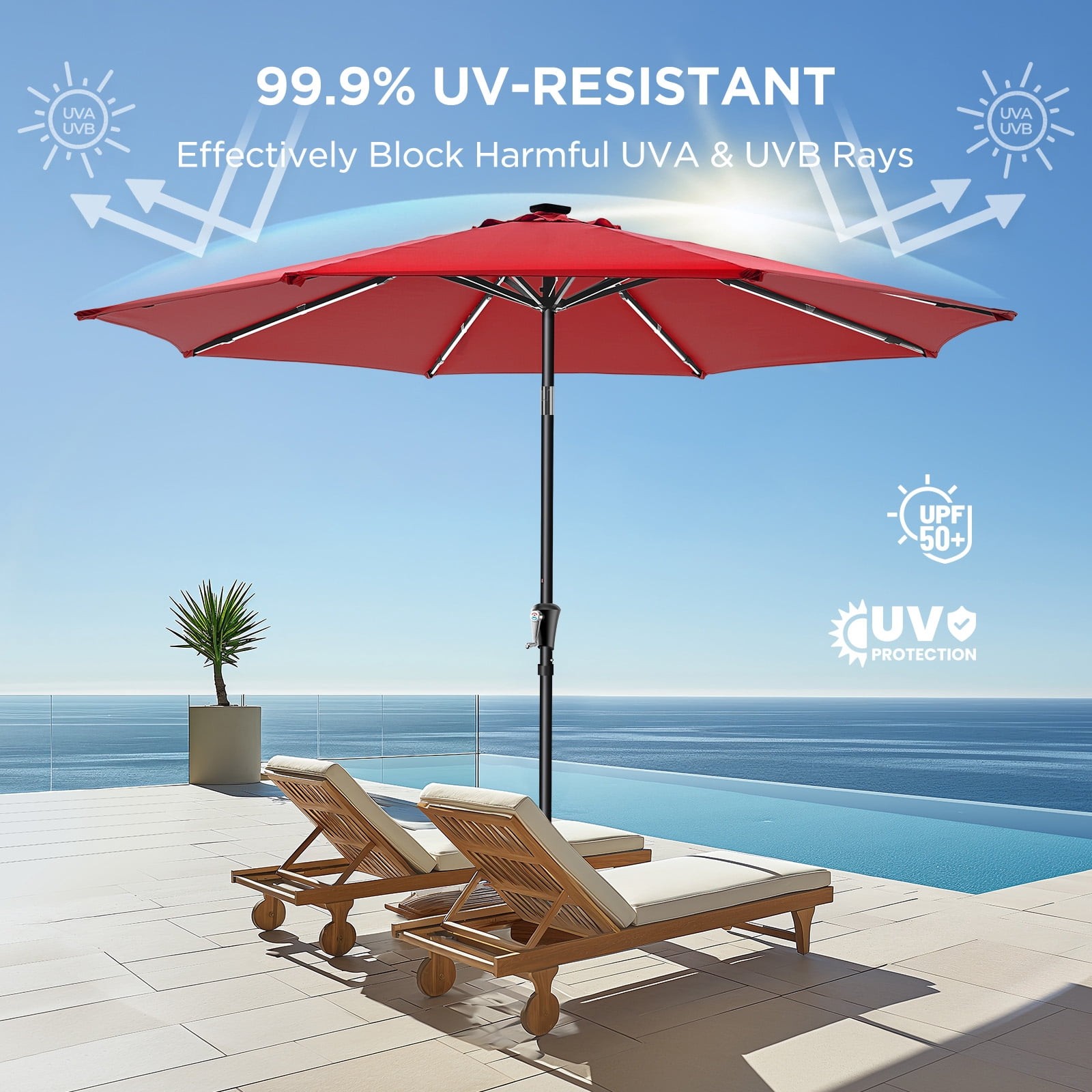 Patbrela HY11LS 9FT Patio Umbrella Solar Lighted Outdoor Umbrella with LED