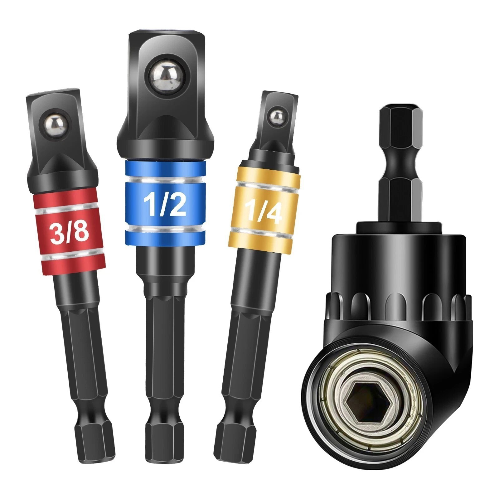 105 Degree Right Angle Drill Bit 1/4″+3/8″+1/2″ Hex Shank Socket Adapter Set NEW