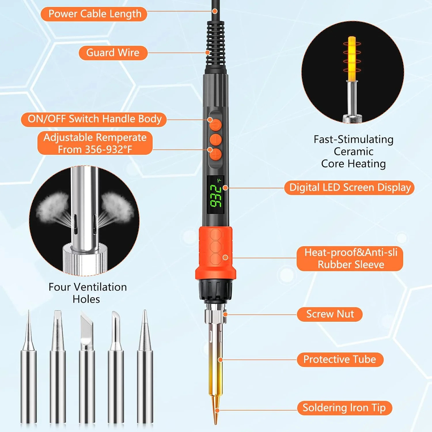 Soldering Iron Kit, 120W LED Digital Solder Iron Soldering Gun kit, Smart Temper
