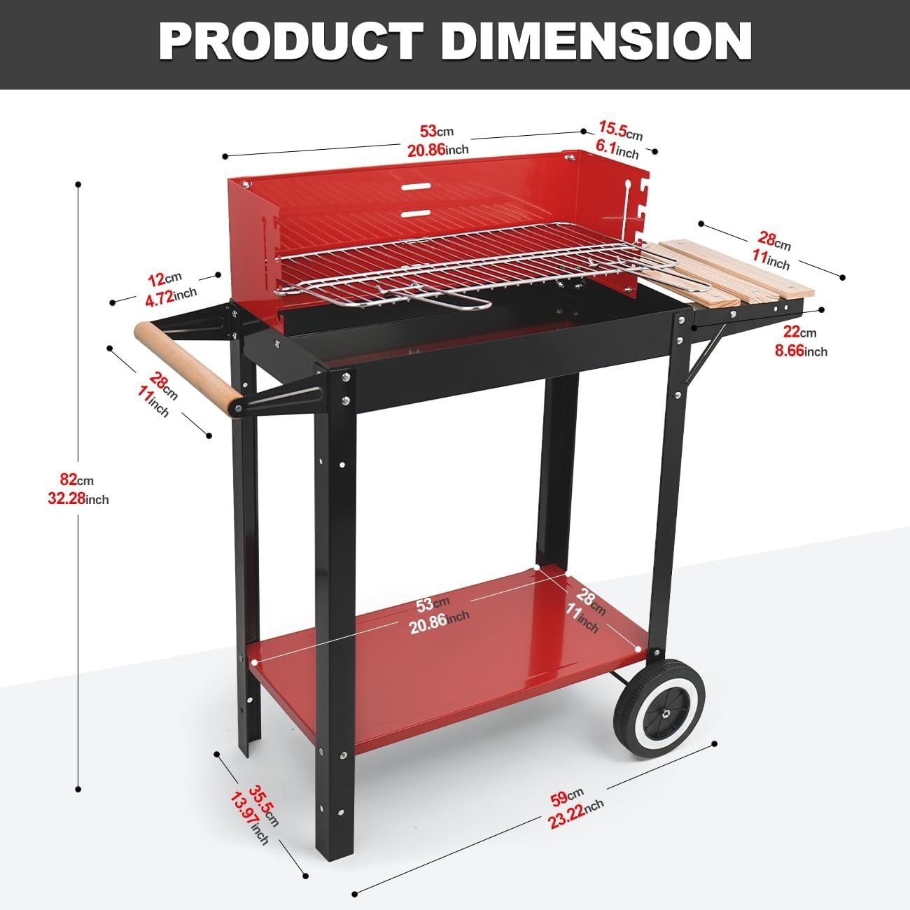 Compact Heavy-Duty Charcoal Grill with Adjustable Height & Ample Storage Table