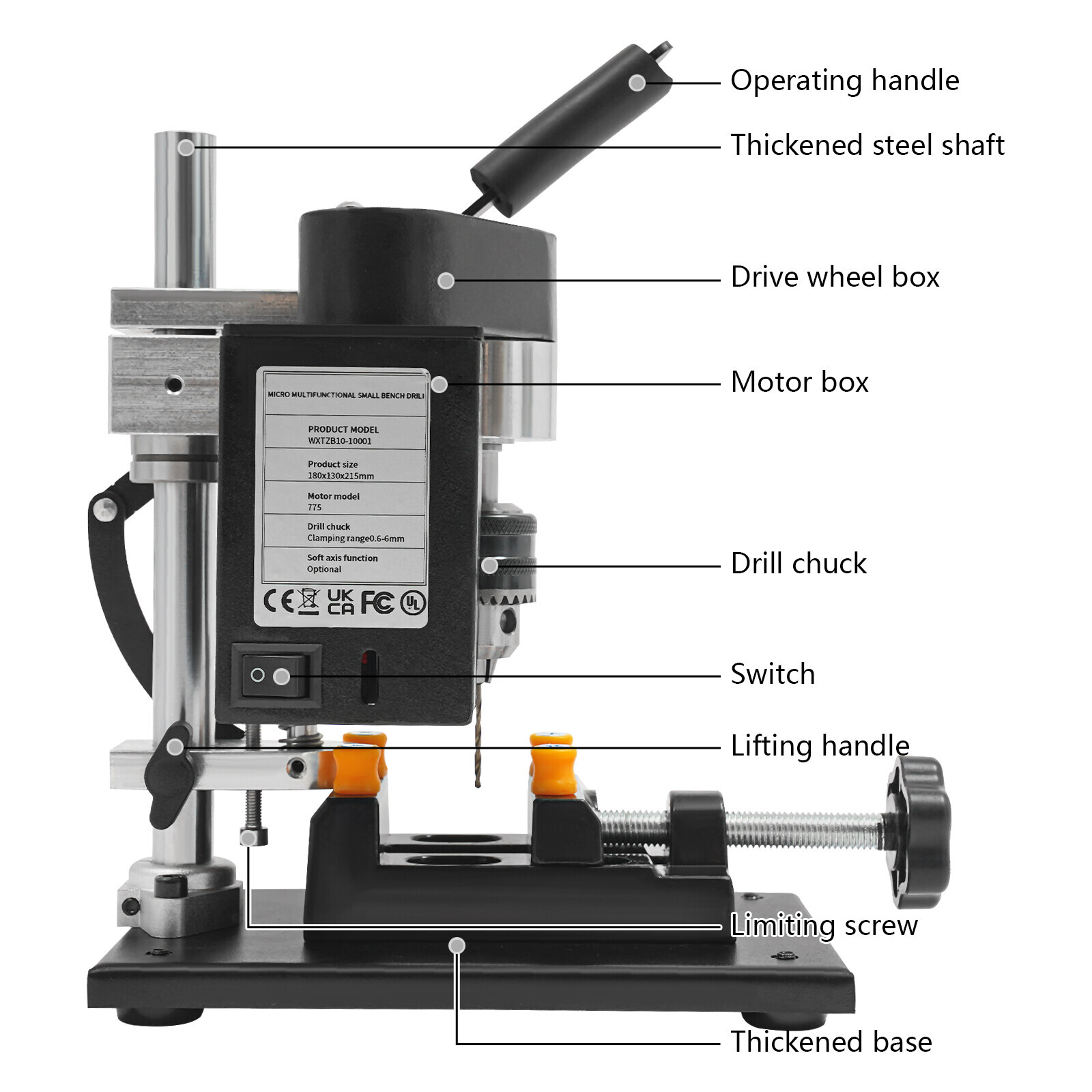 7-Speed Adjustable Mini Drill Press Benchtop 8000RPM for Wood Metal Craft DIY