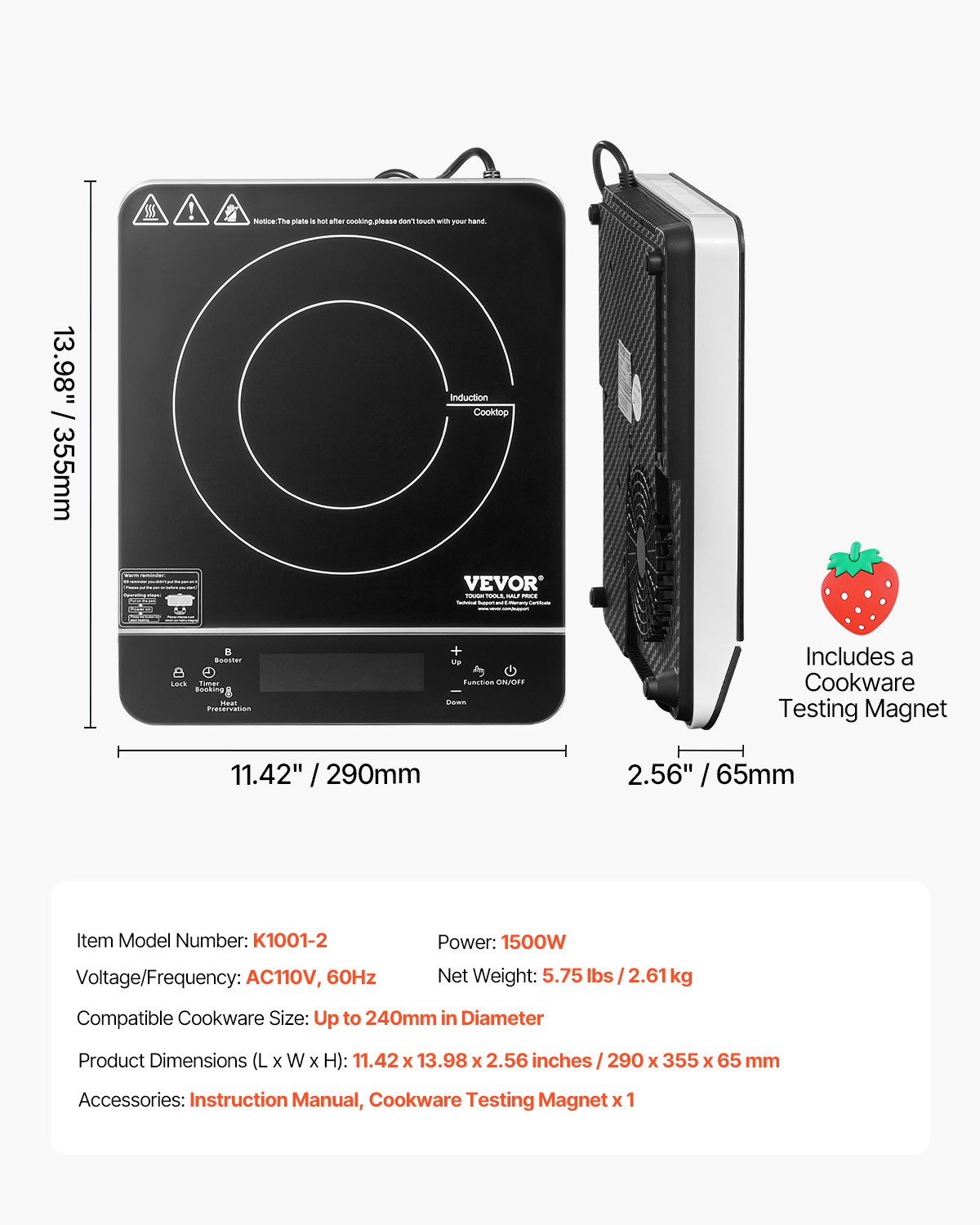 VEVOR Portable Induction Cooktop 1500W Countertop Burner 9 Temp Levels Hot Plate