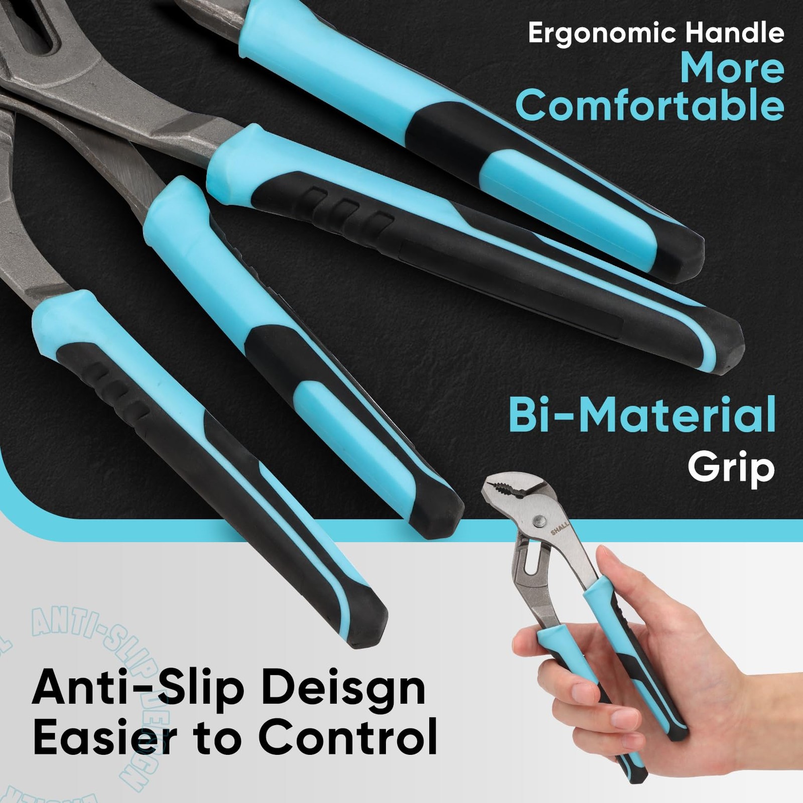 SHALL 4-Piece Groove Joint Pliers Set, 12/10/8/6 Inch Adjustable Water Pump Plie