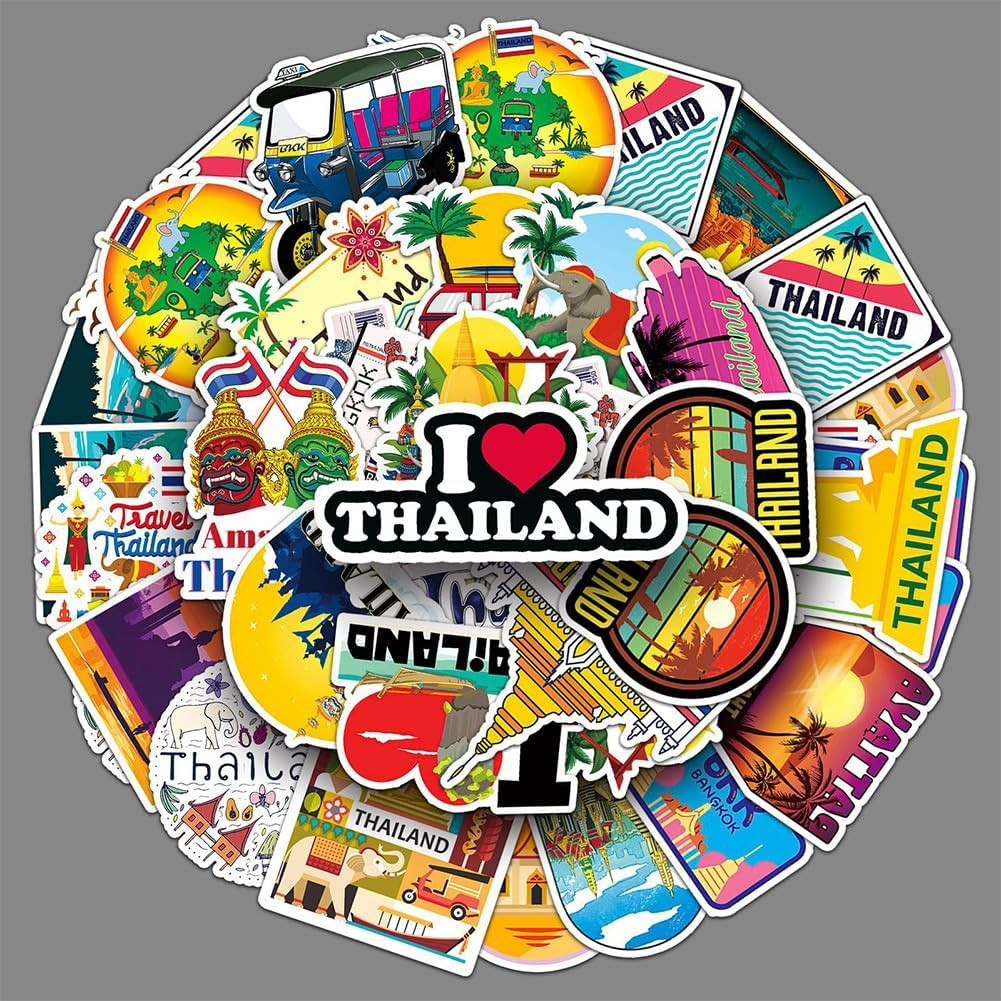 50Pcs Thailand Travel Stickers|Sawatdee Ka Waterproof Vinyl Decals for Water Bot