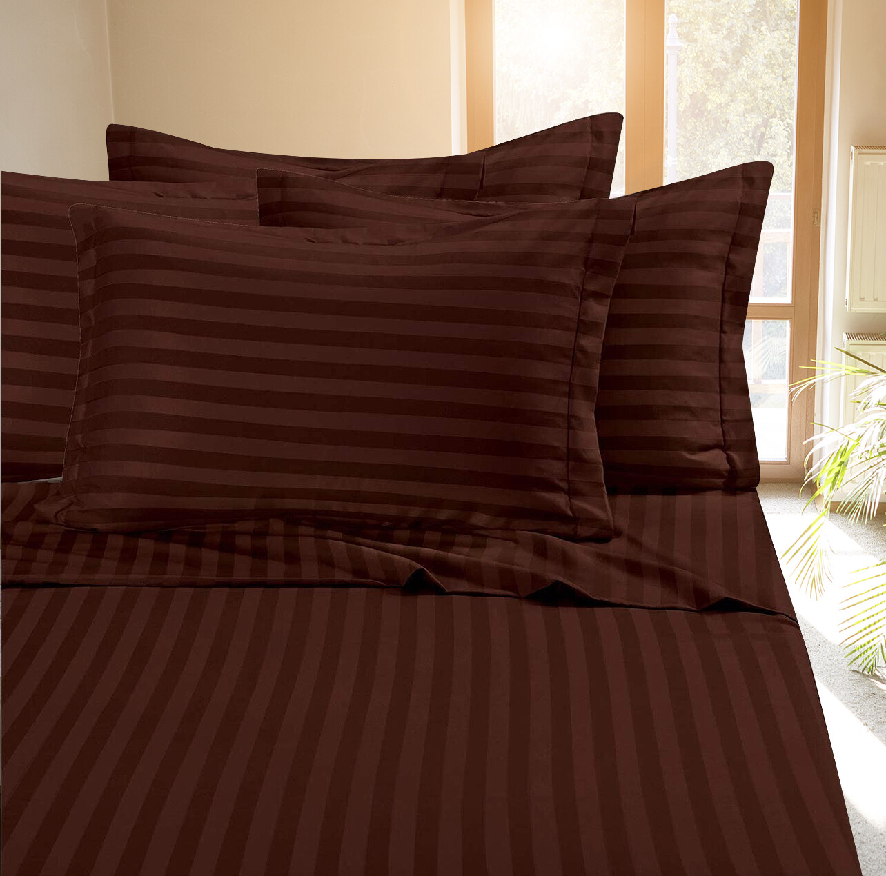 Fine 400 Thread Count 100% Cotton Sateen Bed Sheet Dobby Stripe