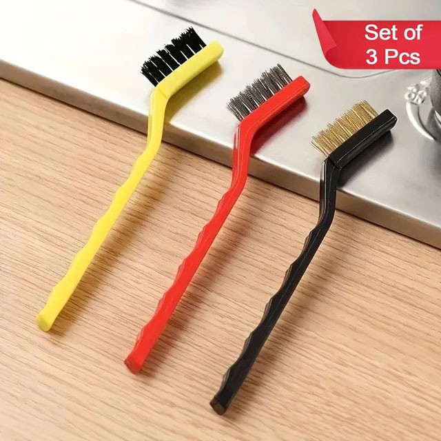 3Pcs Mini Wire Brush Brass Stainless Steel Nylon for Cleaning and Rust Removing