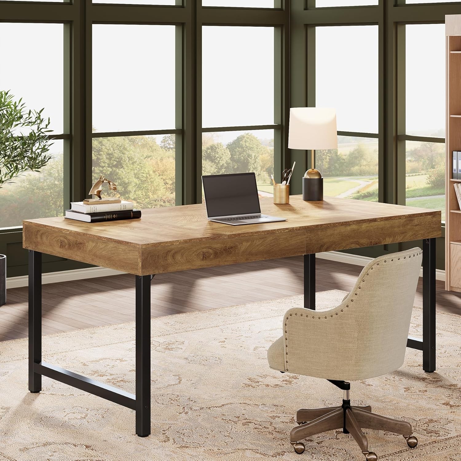 55″Industrial Executive Desk for Home Office, Rustic Simple Computer Laptop Desk