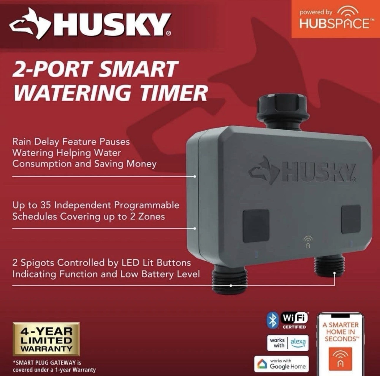NEW! Husky Smart 2-Port Watering Timer Hubspace Bluetooth Sprinkler Irrigation