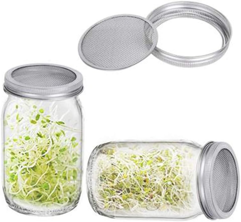 Sprouting Jar Lid 32oz Glass Jars with 4 Pack Stainless Steel Sprouting Stand…