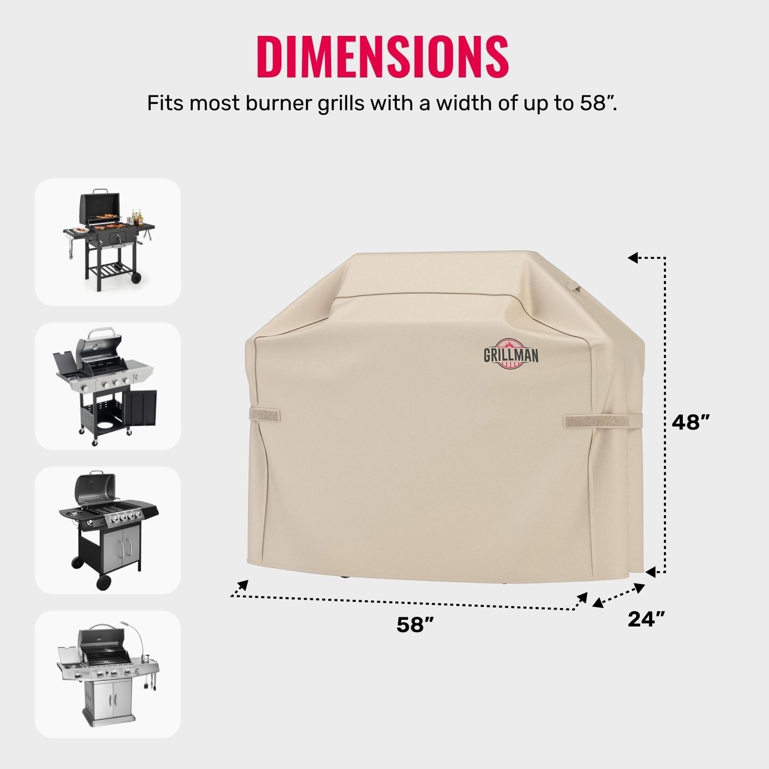 Grillman Grill Cover BBQ Outdoor Grill Covers Charcoal Gas Grills Tan, 58 in 2PK