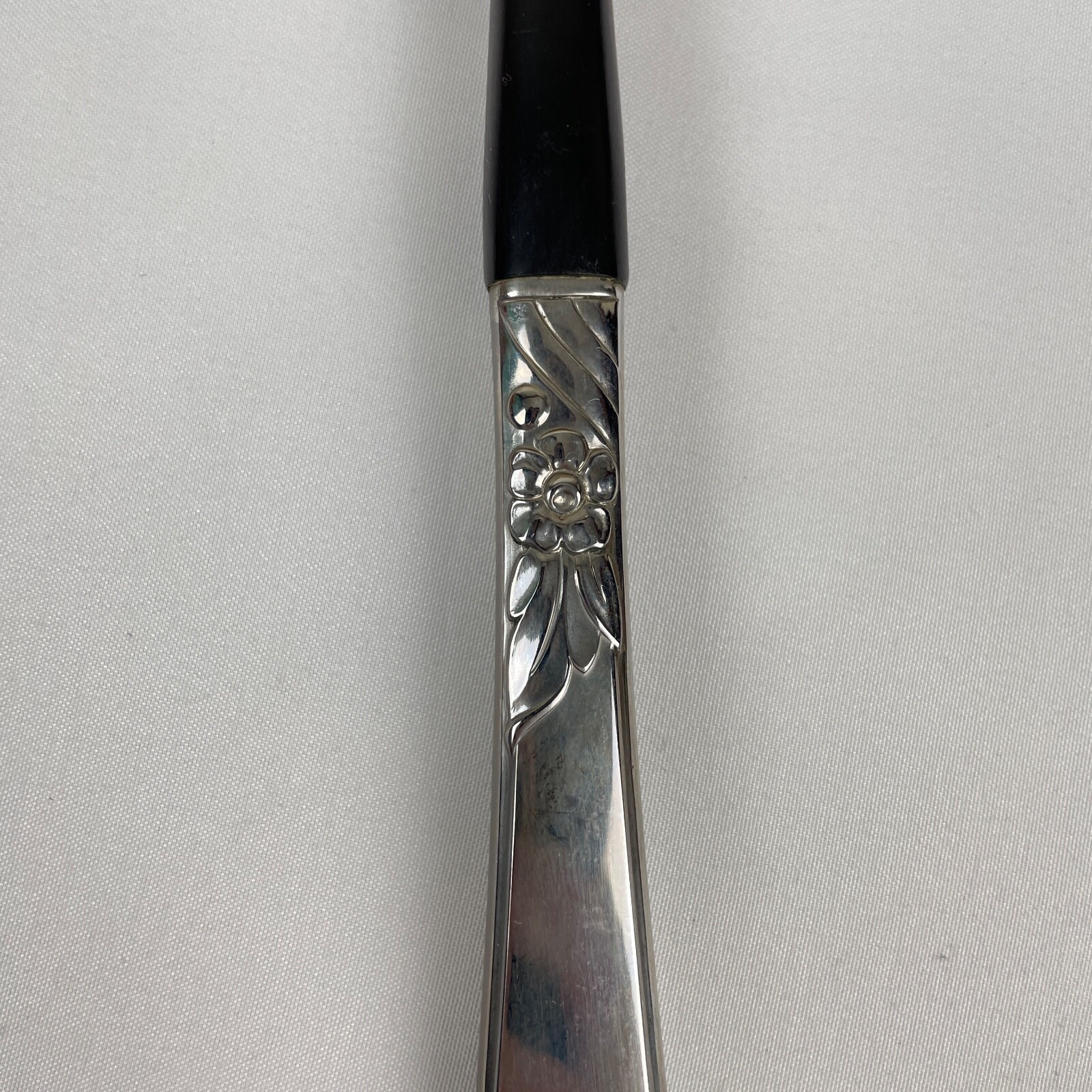 Vintage Salad Serving Utensil Set Plastic & Metal Floral Pattern