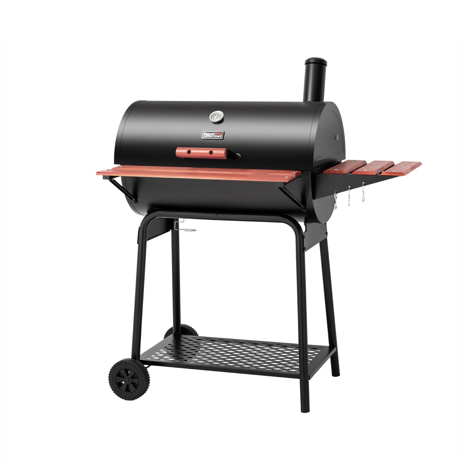 Royal Gourmet Barrel Charcoal Grill with Wood-Painted Side & Front Table Outdoor