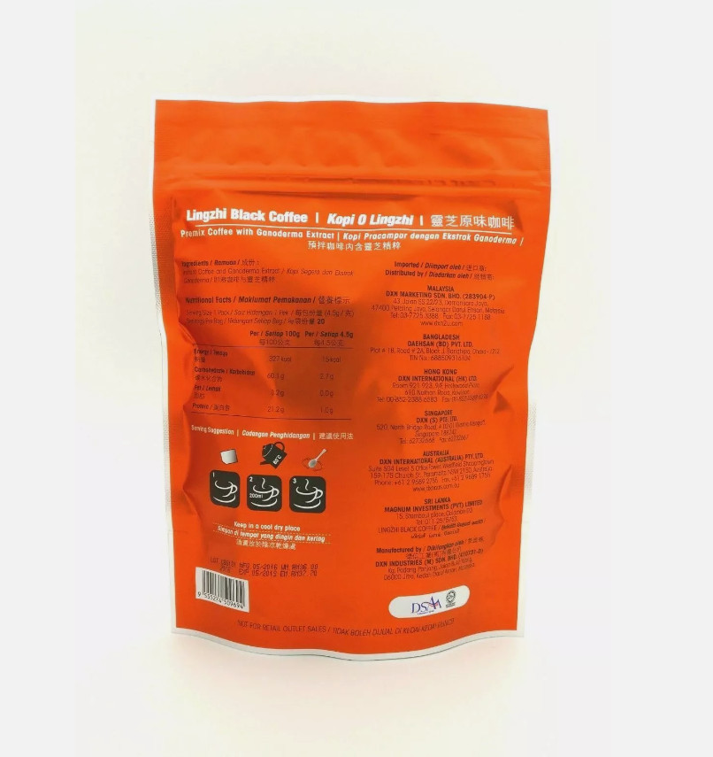 6 Packs DXN Lingzhi Black Coffee Ganoderma Reishi Instant Classic Cafe