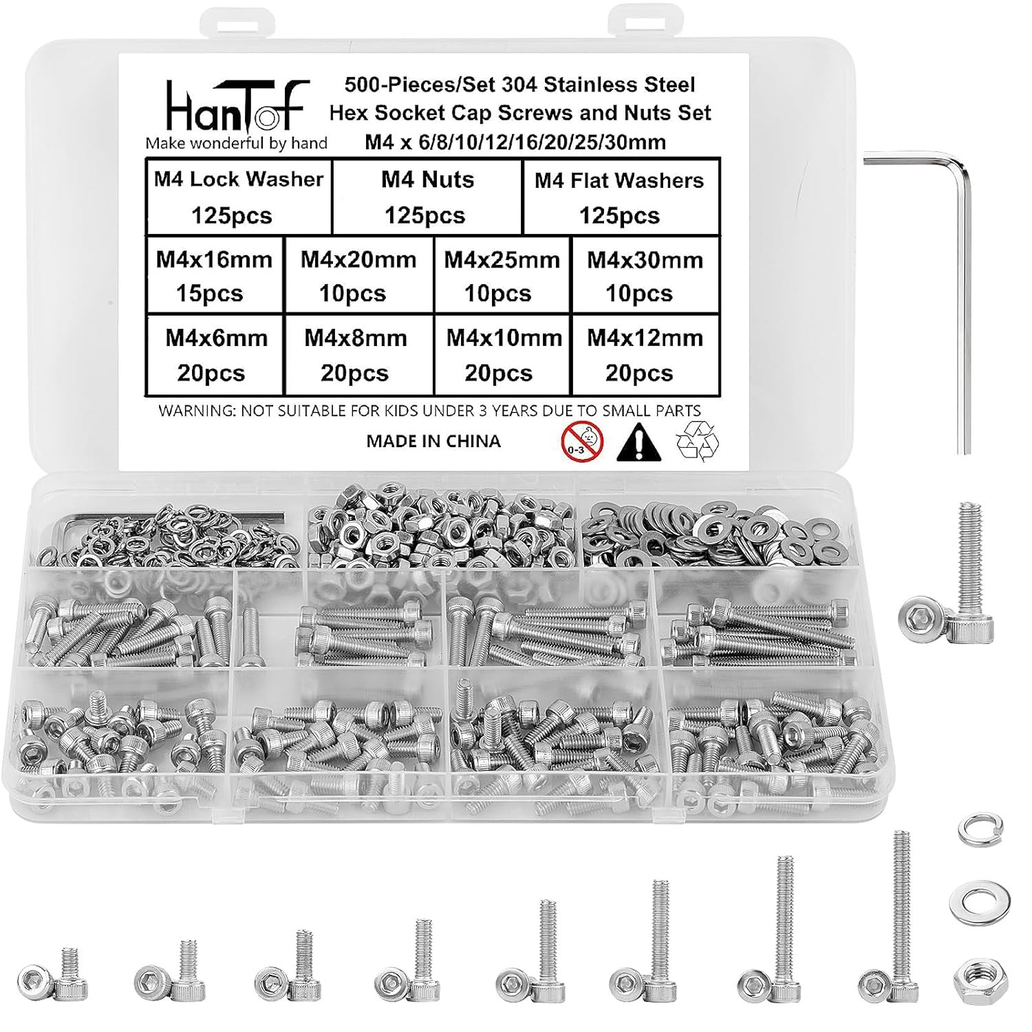 M3/4/5/6 Hex Socket Head Cap Screws Bolts Nuts & Washers Assortment Kit (6-40mm)