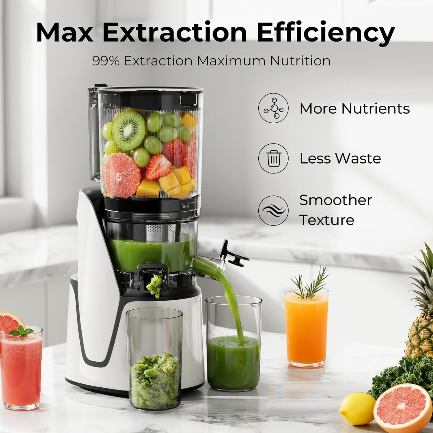 High-Performance Cold Press Juicer: 250W Motor, 100oz with Dishwasher Safe Parts