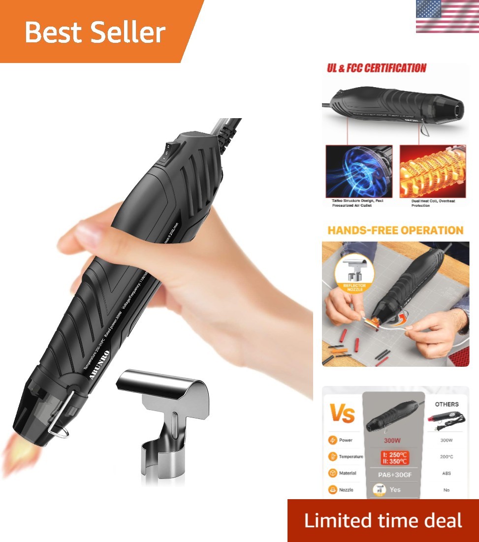 300W Mini Heat Gun with 6.6FT Cable & Reflector Nozzle – Precision Crafting Tool
