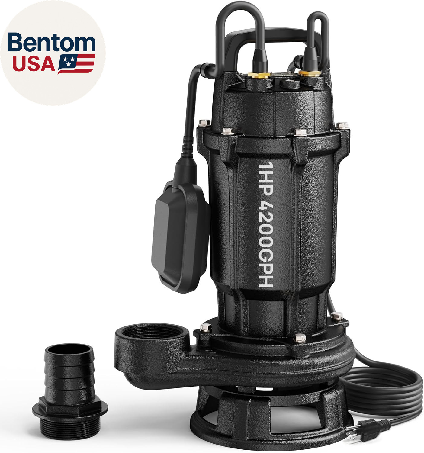 1 HP Sewage Grinder Pump, 4200 GPH Sewage Pump 2 Inch Discharge, Cast Iron Sump