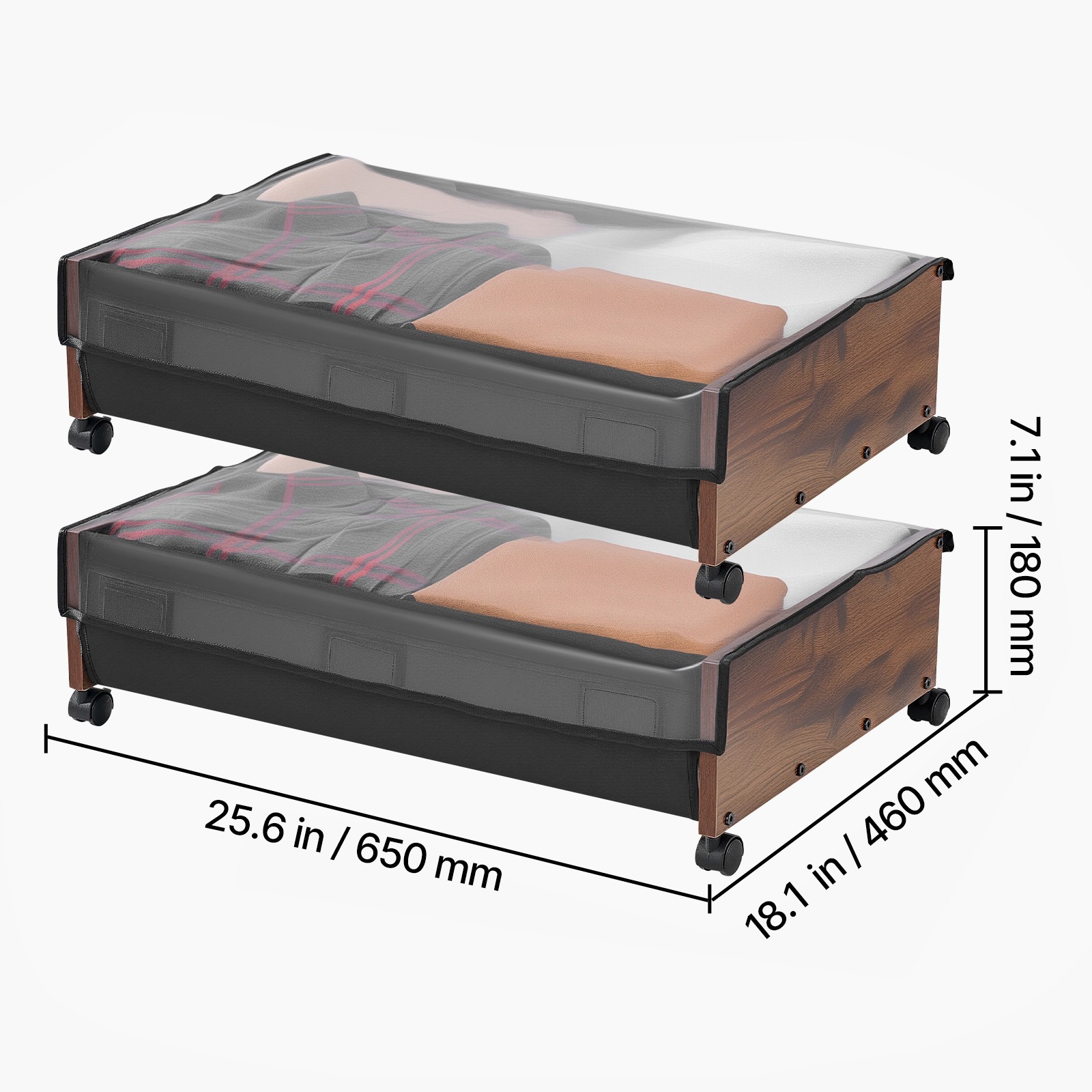 Uimoso Under Bed Storage w/ Wheels 25.6×18.1×7.1In Rolling Storage Bags 2 Pack