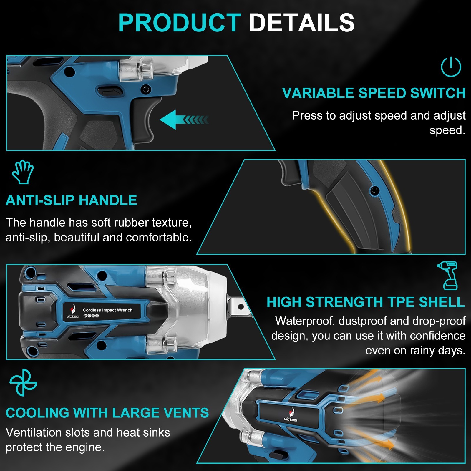 21V Brushless Impact Wrench Cordless Electric Screwdriver Rechargeable Drill Dr