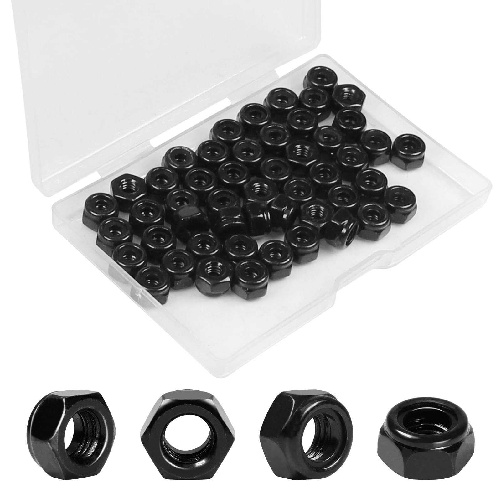 Yinpecly 50Pcs #8-32 Nylon Insert Hex Lock Nuts 304 #8-32; 50pcs, Black