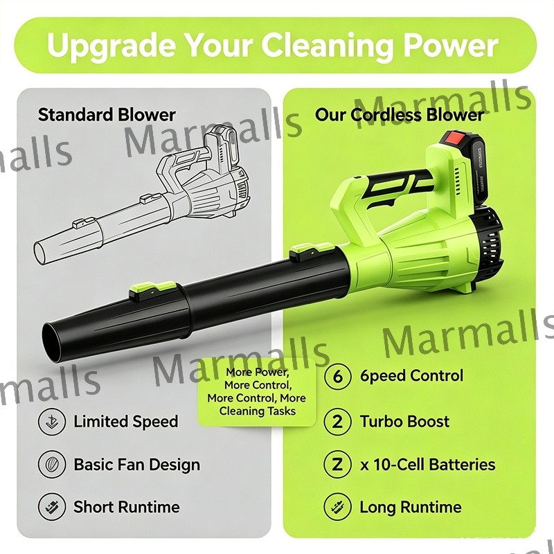 New Cordless Leaf Blower 650CFM/280MPH & 6 Speed Levels Electric w/2 Batteries