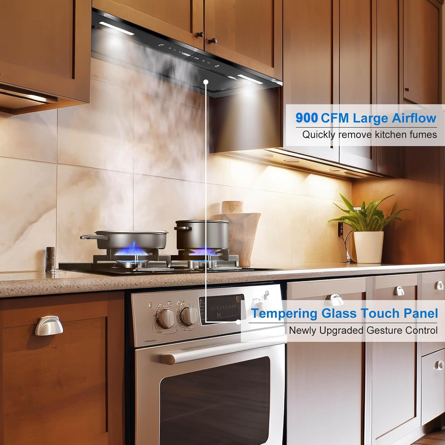 30in Built-in Insert Range Hood 900CFM Tempered Glass Kitchen Vent w/LED New