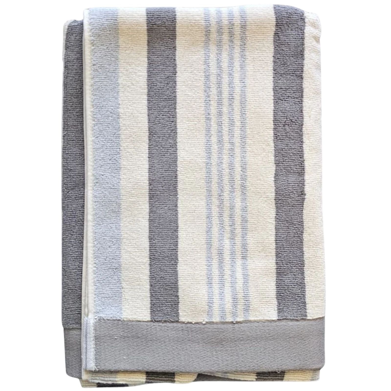 Hotel & Spa Pool Beach Towels 100% Ring Spun Cotton Gray Striped Hanging Loop