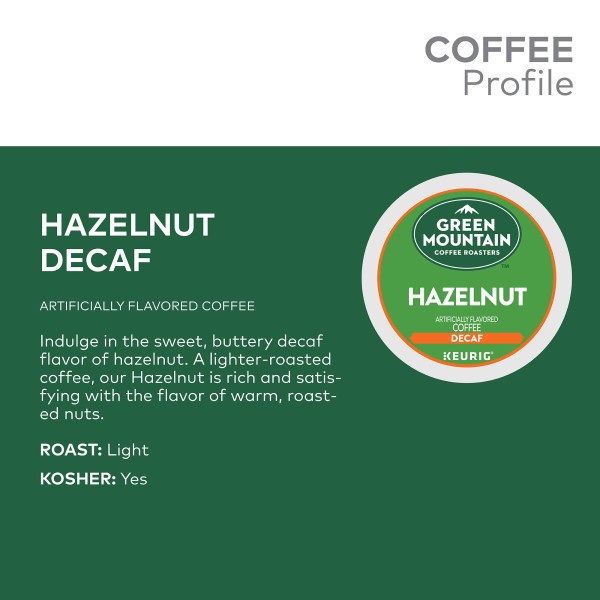 Green Mountain Coffee Hazelnut Decaf, Keurig K-Cup Pod, Light Roast, 96 Count