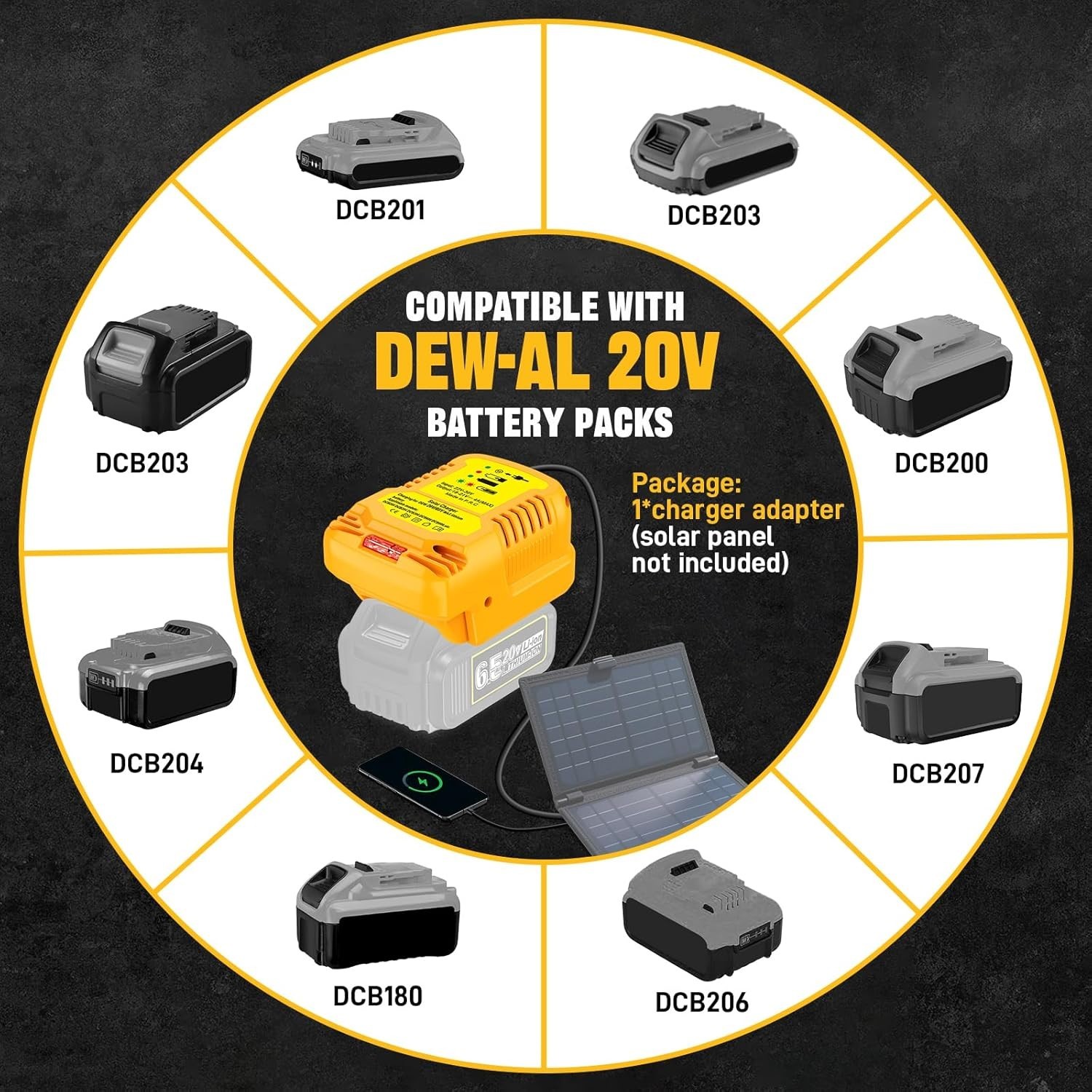 Solar Charger for Dewalt 20V Battery,for Solar Panels（Not Include Work for Ch…