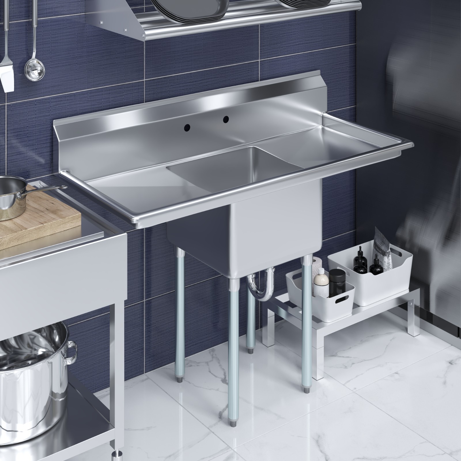 54 in. x 23.5 in. Stainless Steel One Compartment Sink with 18 in. x 18 in. Bowl
