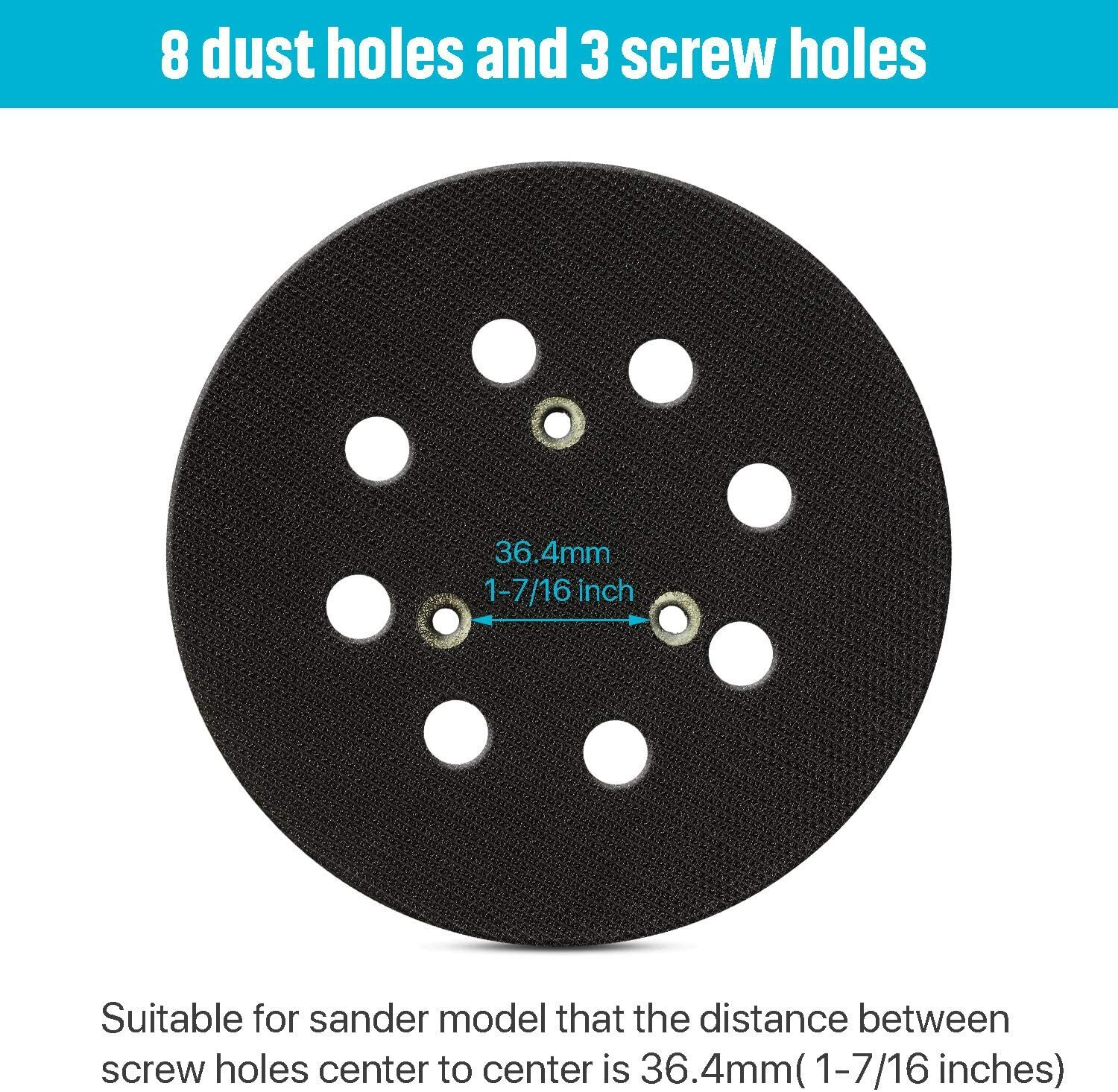 2-Pack 5 in Hook and Loop Sander Pad Replacement for Dewalt Makita Porter Cable
