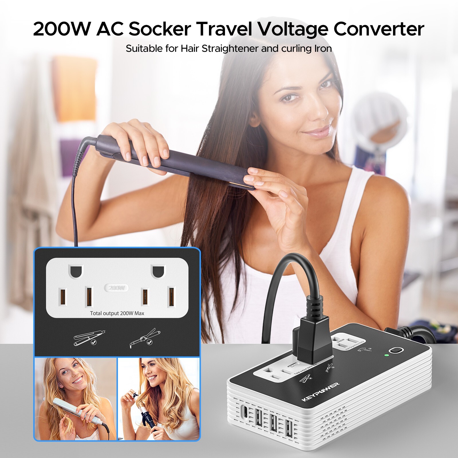 2000W Step Down Converter, 220V to 110V International Universal Travel Adapter