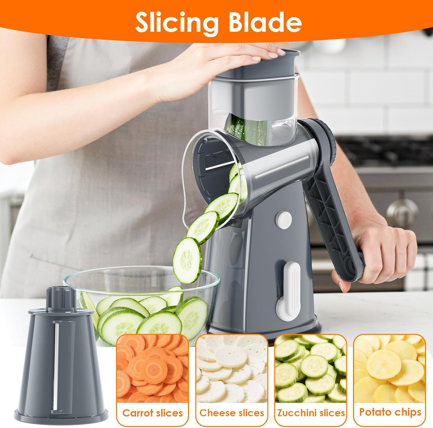 5 Blade Rotary Cheese Grater Hand Crank with Storage Box, Vegetable Chopper, Che