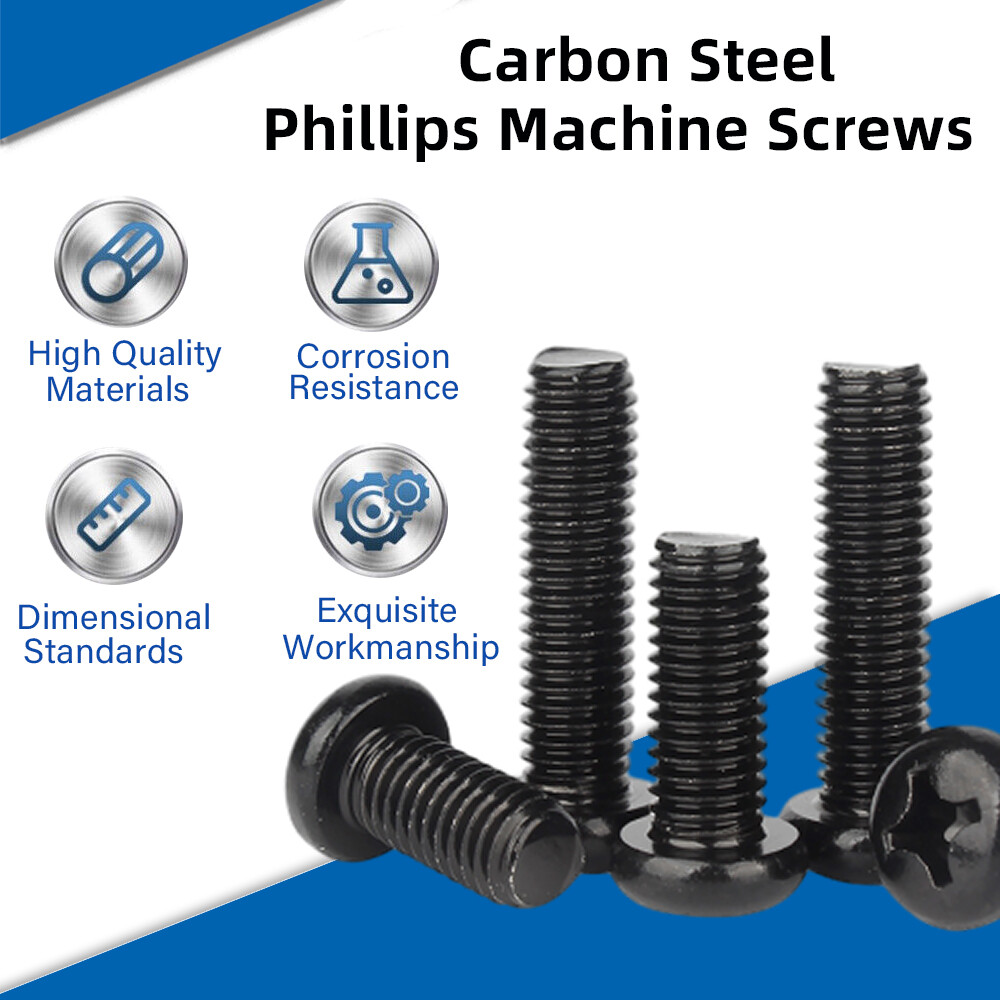 UNC 2 4 6 8 10 1/4 5/16 Black Pozi Phillips Pan Bolts Machine Screws Round Head