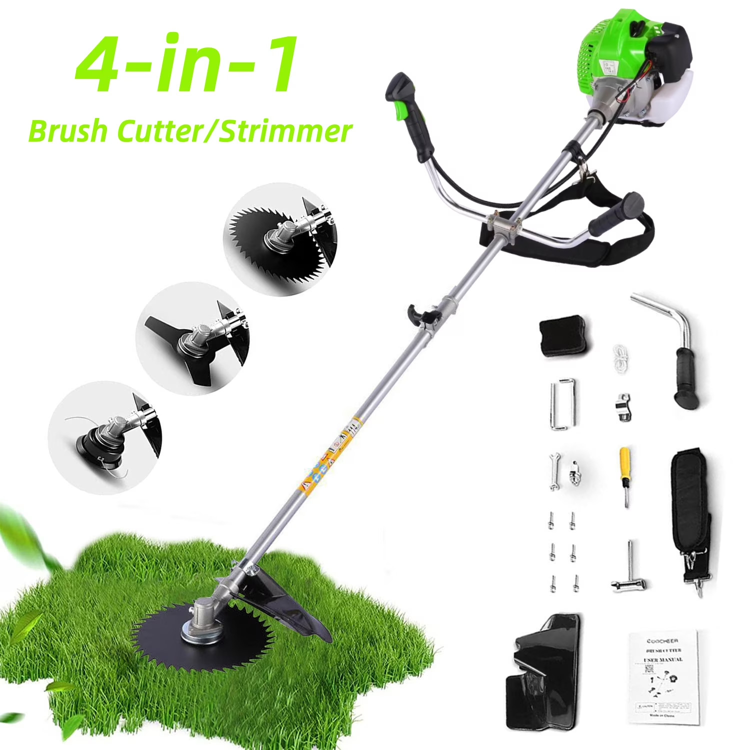 58CC 4 in 1 2 Brush Cutter Gas Powered Weed Wacker Straight Shaft String Trimmer