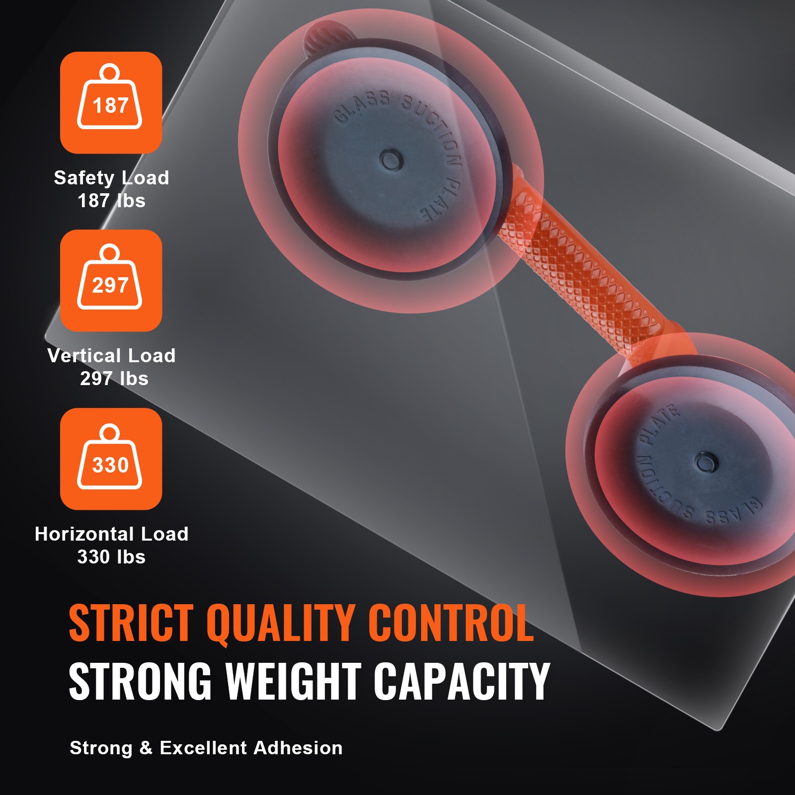 VEVOR Vacuum Suction Cup Double Glass Lifter 4.7″ 330 lbs 2 Pack Aluminum Handle