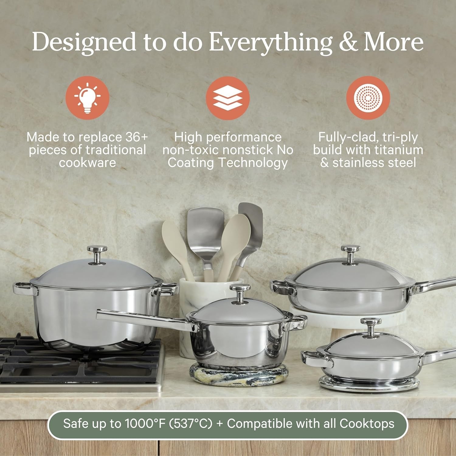 Our Place Titanium Pro Cookware Set (10-Piece) – Chrome – READ